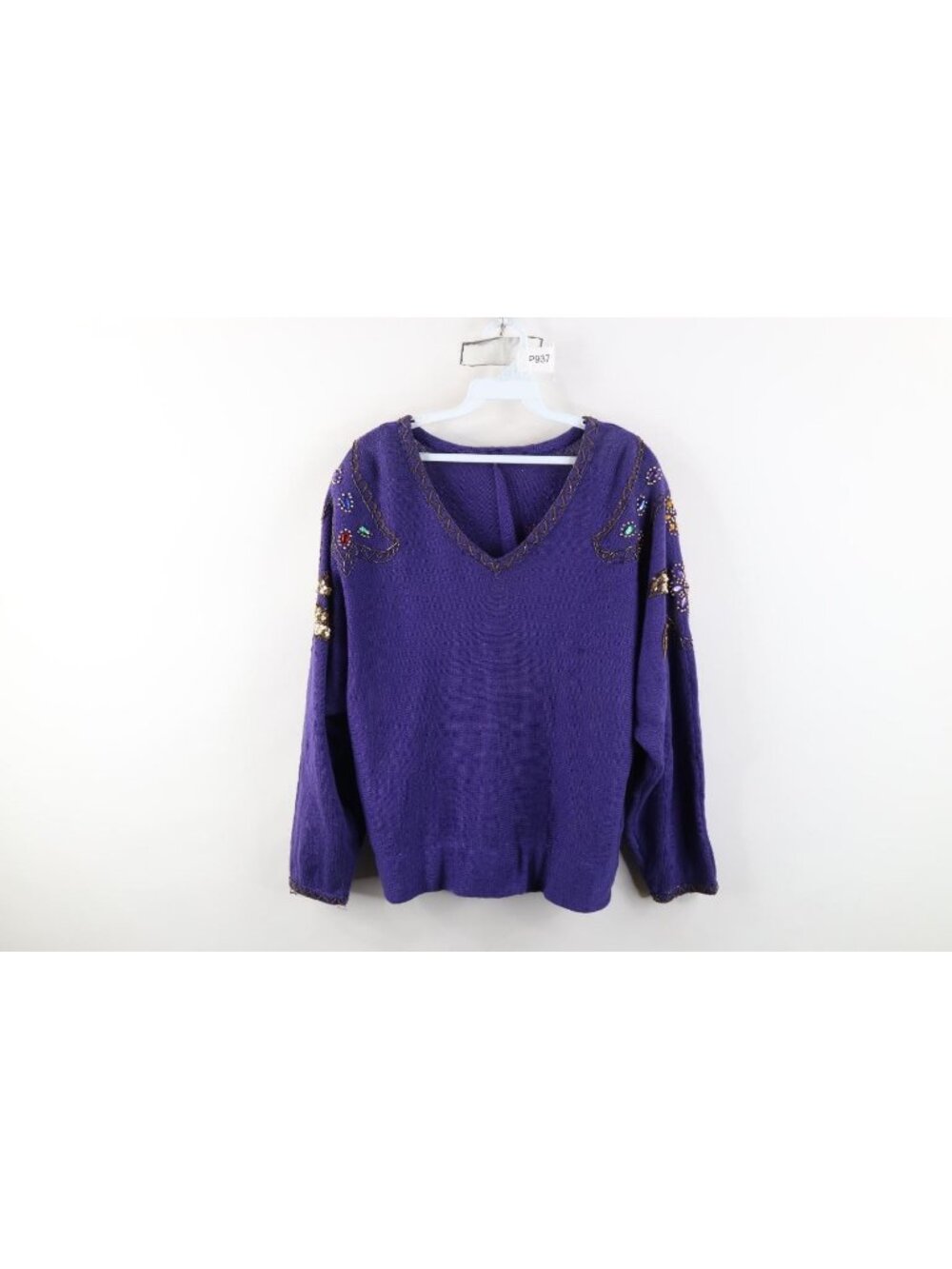Vintage 80s Streetwear Womens Large Dolman Sleeve Beaded Jeweled Knit Sweater